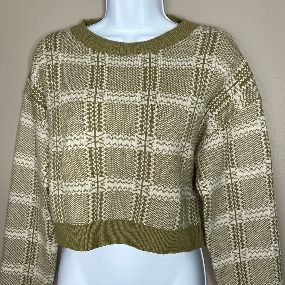 Lulu's crop pullover sweater - green plaid - Picture 3 of 8